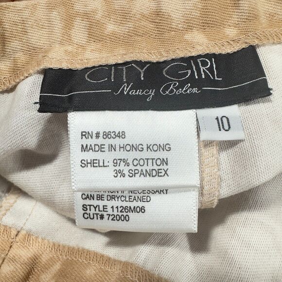 Nancy Bolen City Girl Sahara Denim Pants Tan Tie‎ Dye Zebra 10 Cropped Boho NWT - Picture 13 of 15